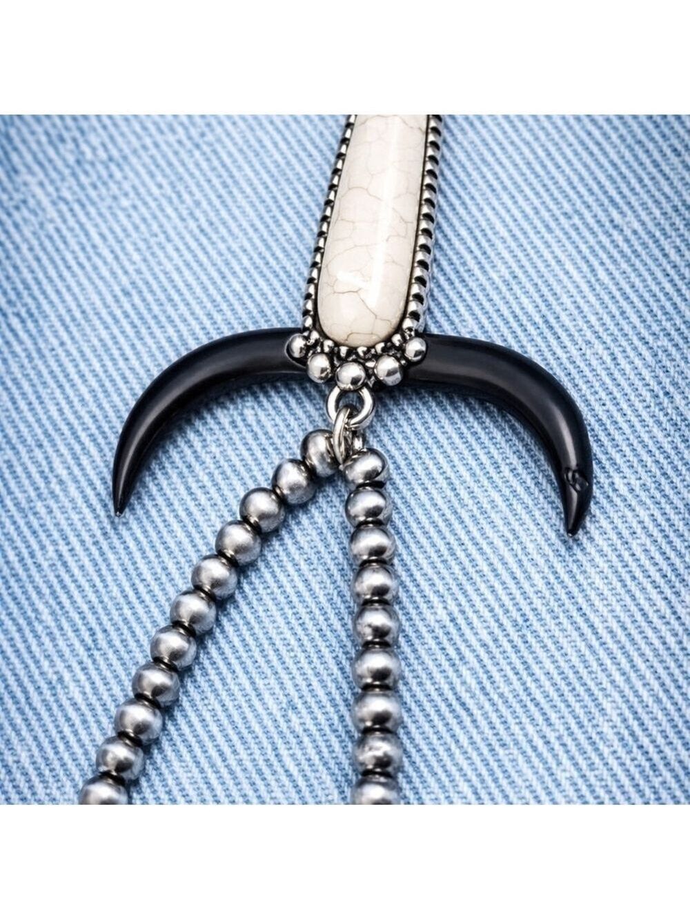 Horn Pendant Necklace Black and Cream - Picture 4 of 4